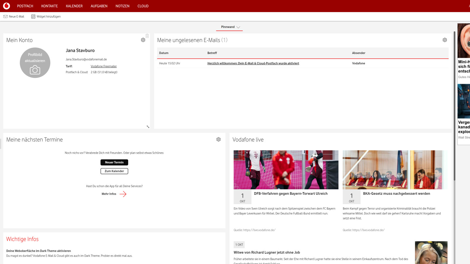 Vodafone E-Mail Startseite