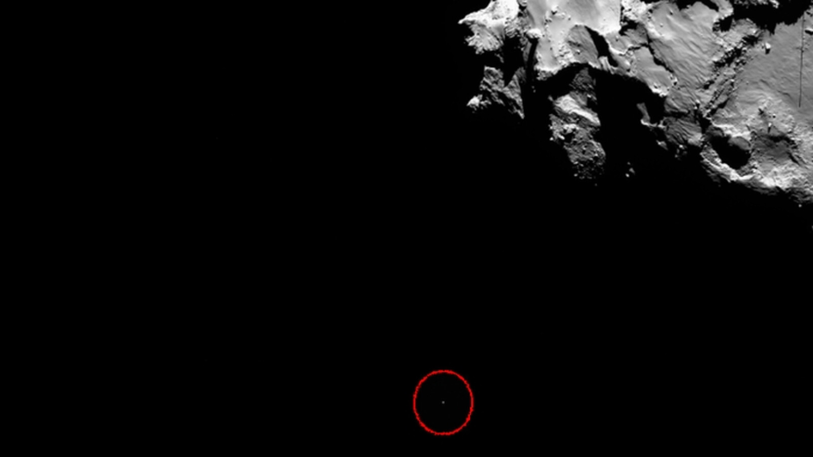 Philae im Anflug auf den Kometen. (Bild: ESA/Rosetta/MPS for OSIRIS Team MPS/UPD/LAM/IAA/SSO/INTA/UPM/DASP/IDA)