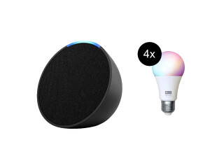 Amazon Echo Pop + tink Basics White & Color E27 Bulb mit Matter - 4er-Set bei tink