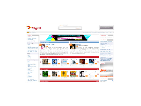 Startseite des 7digital-Musikportals