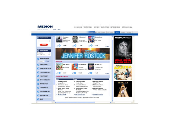 Startseite zum Medion Musikportal