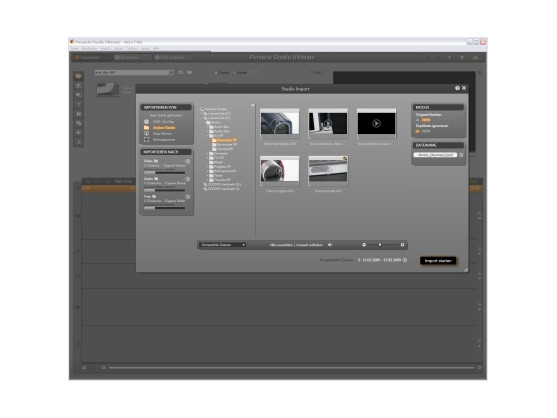 Filme importieren: Die "Studio Import"-Funktion hilft dabei, das richtige Medium zu finden, und erkennt automatisch externe Geräte.