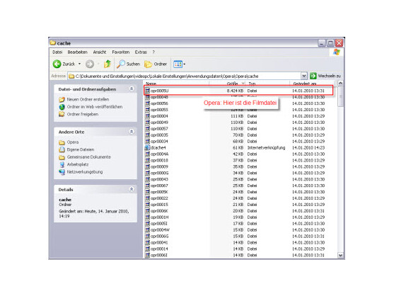 Der Cache Ordner des Opera-Browsers