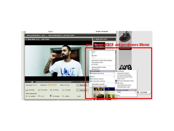 DownloadVideoHelper: Mit einem Rechtsklick auf die Videoseite wird das Kontextmenü des Add-ons aufgerufen