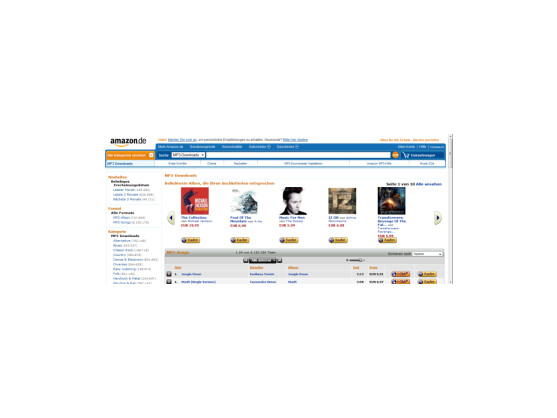 Startseite des Amazon Musikportals