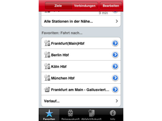 DB Navigator: Unter Favoriten können Nutzer häufig genutzte Strecken speichern.