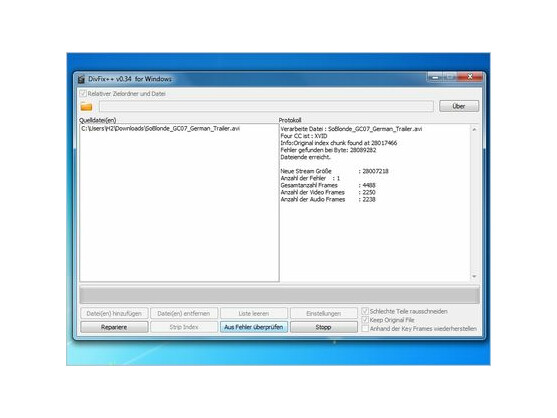 Hoffnung für beschädigte DIVX- und AVI-Dateien: "DivFix++".