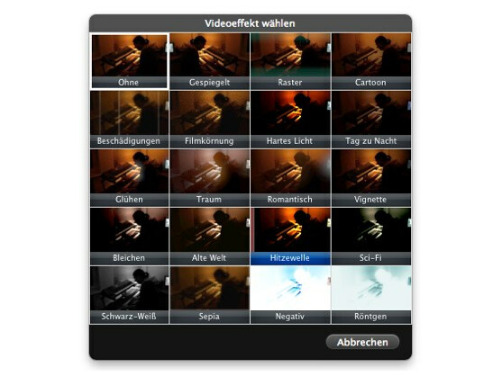 In den Einstellungen eines Clips stehen 20 Videoeffekte bereit.