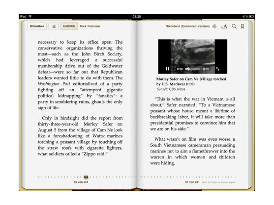 In der "Enhanced Version" einiger E-Books aus dem Apple iBookstore können nun auch Video- und Audioinhalte dargestellt werden.