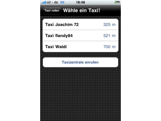 Fahrer auswählen: Mit TaxiButton können Nutzer ein Taxi, das sich in der Nähe befindet, rufen.