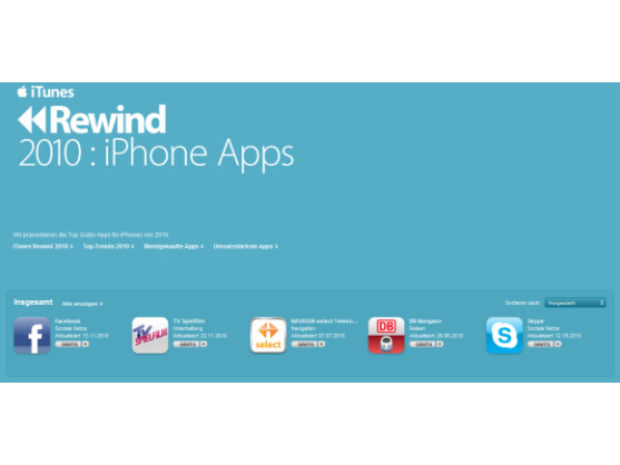 iTunes Rewind 2010: Apple stellt die beliebtesten iPhone-Apps vor.