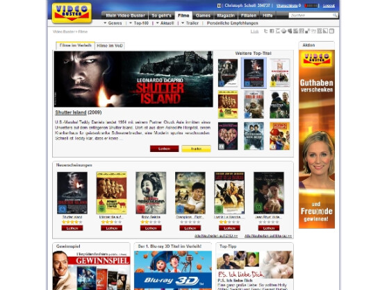 Online-Videothek mit Video on Demand-Option: Videobuster