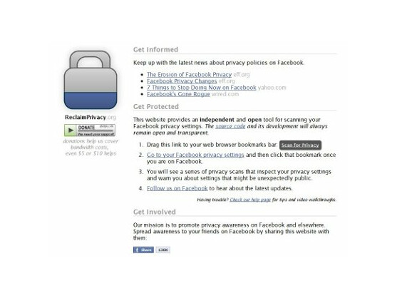 Reclaimprivacy.org untersucht Facebook-Profile auf Datenlecks.