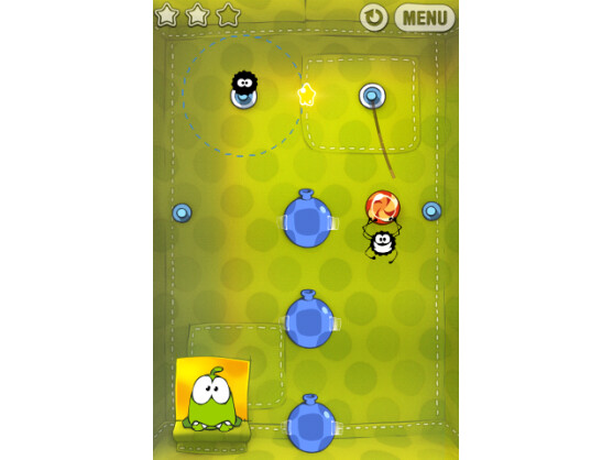 Da war die Spinne schneller: Bei Cut the Rope möchte Om Nom mit Bonbons gefüttert werden.
