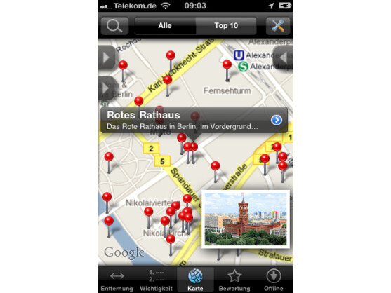 Wikihood: Nutzer können sich die Treffer aus der Umgebung in einer Karte anzeigen lassen.