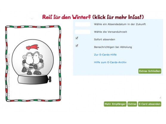 Aiuf sheepworld.de lassen sich Versandzeiten für E-Cards angeben.