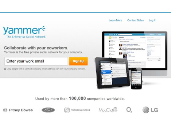 Die Anmeldung bei Yammer ist direkt über die Startseite möglich.