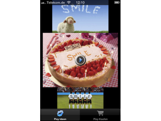 Mit der App PixyMini übermittelt man E-Cards kostenlos. Die Auswahl an Vorlagen ist aber begrenzt.