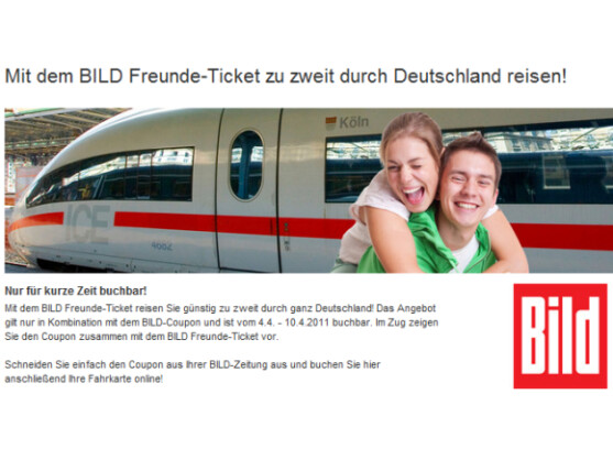 Mit dem Bild Freunde-Ticket können zwei Personen für 44 Euro fahren.
