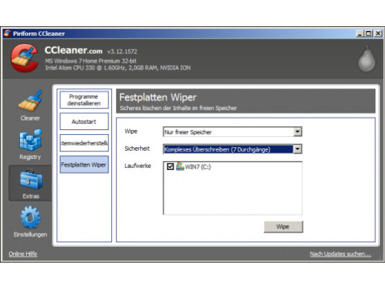 CCleaner überschreibt auf Wunsch die Festplatte.