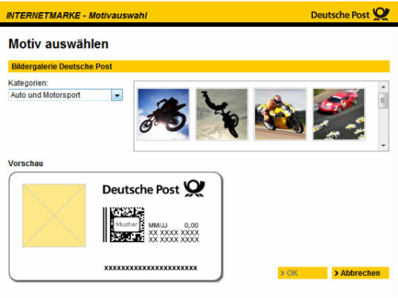 Die Deutsche Post bietet eine große Auswahl von Motiven für individuelle Marken.