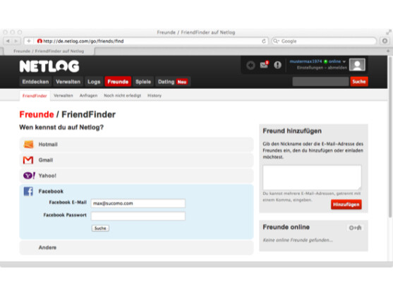 Der FriendFinder von Netlog erweist sich leider als Spam-Schleuder.