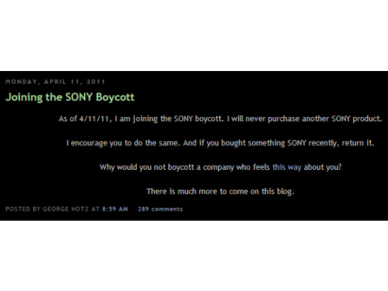 Geohot gibt auf seinem Blog bekannt, dass er dem Sony-Boykott beitritt.