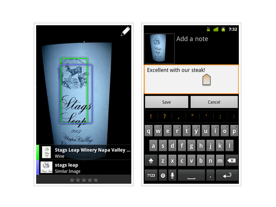 Bei Google Goggles 1.4 für Android können Nutzer jetzt Notizen zum Suchverlauf hinzufügen.