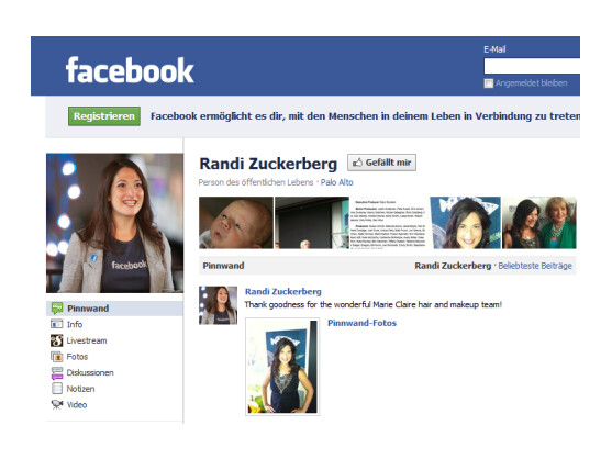Auf ihrem Facebook-Profil gibt Sie sich noch ganz mit dem Unternehmen verbunden, tatsächlich gehen Randi Zuckerberg und Facebook künftig getrennte Wege.