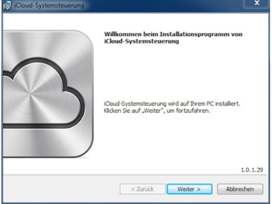 Die Installation der iCloud-Anwendung ist in wenigen Minuten erfolgt.