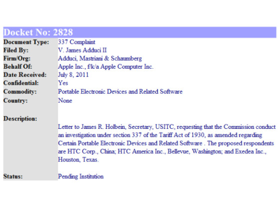 Der ITC liegt eine neue Klage von Apple gegen HTC vor.
