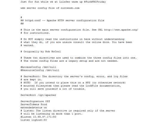 Lulz Security stellte die Konfigurationsdatei von Nintendo.com ins Netz.