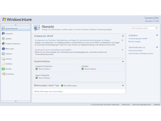 Die Management-Oberfläche von Windows Intune ist sehr übersichtlich.