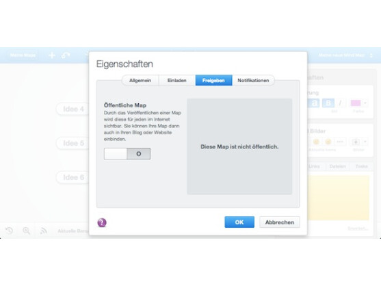 MindMeister unterstützt die Freigabe von Dokumenten für Arbeitsgruppen.