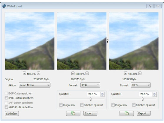 Natürlich besitzt PhotoLine auch eine Export-Funktion fürs Web.