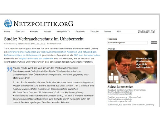 Bei Netzpolitik.org schreibt er mit Kollegen zu zahlreichen netzpolitischen Themen.