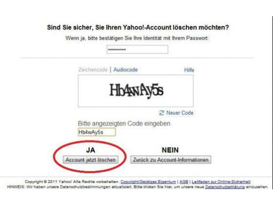 Noch ein Klick, dann sind die Yahoo-ID und das dazugehörige E-Mail-Konto gelöscht.