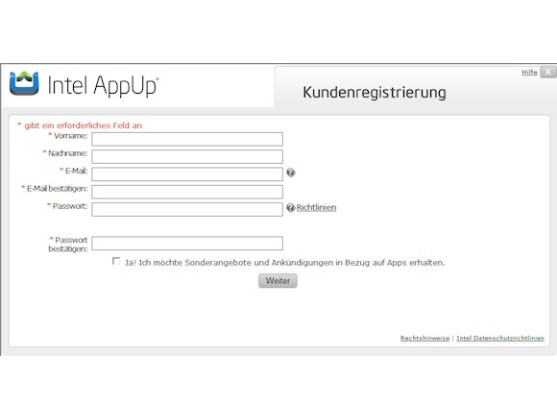 Die Registrierung bei Intel ist ein Kinderspiel.