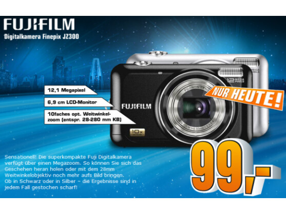 Bei Saturn gibt es nur am heutigen Montag die Fujifilm Finepix JZ300 für 99 Euro.