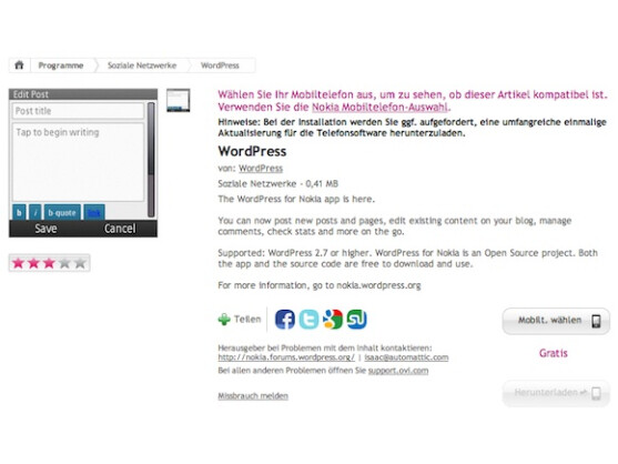Symbian S60 und Maemo werden weiterhin mit WordPress-Apps versorgt.