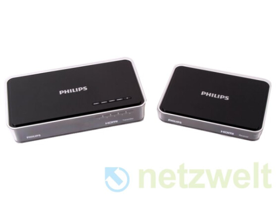 Unterstützt Auflösungen bis zu 1080p: das Sender-/Empfängersystem Philips SWW1800/12 zur kabellosen Übertragung von HD-Signalen.