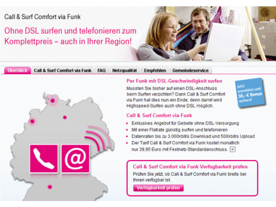 Auf der Webseite der Telekom kann geprüft werden, ob ein LTE-Anschluss geschaltet werden kann.