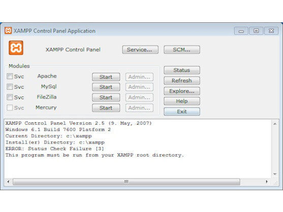 Das XAMPP Control Panel erlaubt die Steuerung des Webservers und seiner Dienste.