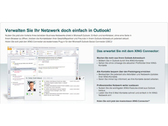 XING arbeitet bereits seit 2010 mit Microsoft an seiner Outlook-Erweiterung.