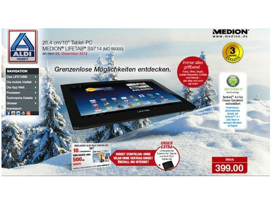 Ab Nikolaus bei Aldi: Medion Lifetab S9714 für 399 Euro.