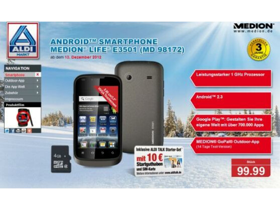 Aldi Nord bietet ab dem 13. Dezember ein Android-Smartphone an.