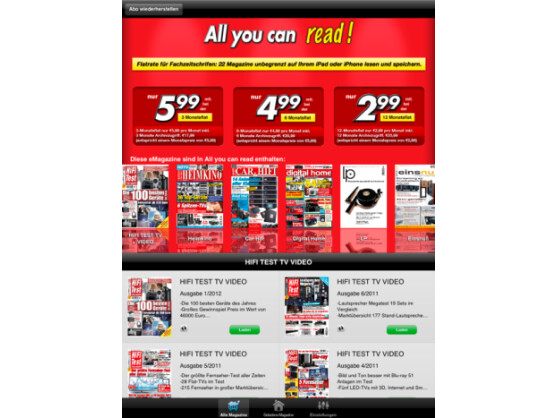 All you can read bietet Zugriff auf 20 Zeitschriften.