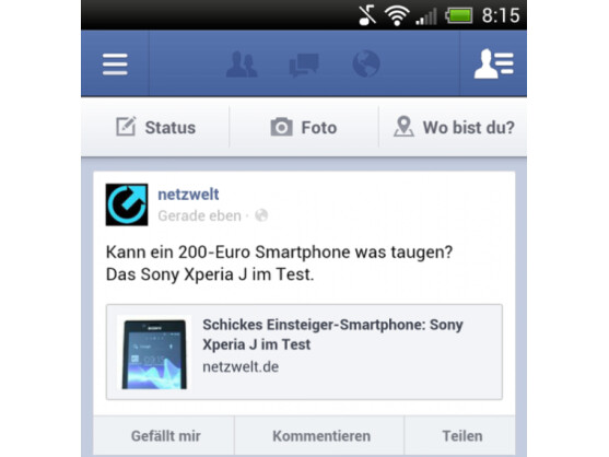 Android-Nutzer erhalten durch ein Facebook-Update den Teilen-Button.