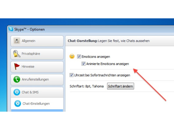 Animierte Emoticons können auf Wunsch des Nutzers abgestellt werden.