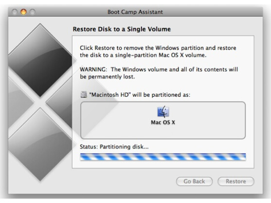 Der Boot-Camp-Assistent hilft dabei, eine Windows-Partition zu entfernen.